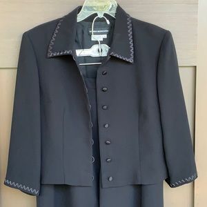 Donna Morgan 3-Season Black Pantsuit with 3/4 sleeves and satin trim